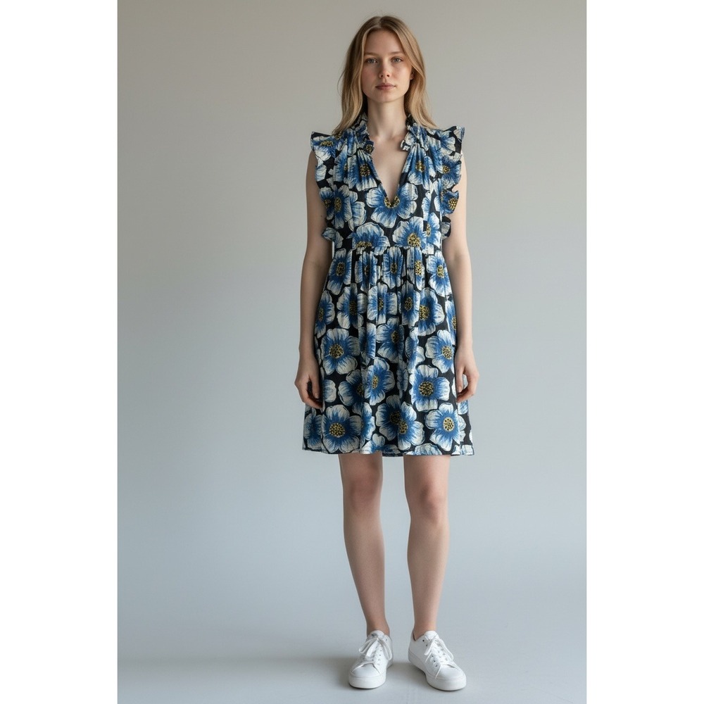 Sundance‎ Blue Floral Ruffle Sleeve Prairie Dress Petite Small Boho Cottagecore